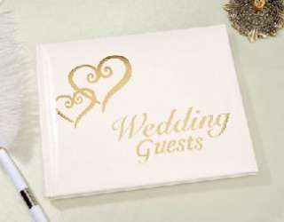 DOUBLE LINKED HEARTS WHITE WEDDING RECEPTION GUEST BOOK  
