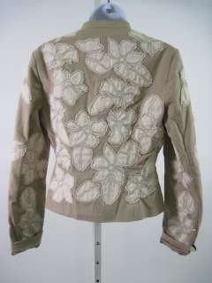 CATHERINE MALANDRINO Tan Embroidered Zip Up Jacket Sz M  