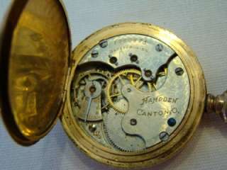 Antique HAMPDEN POCKET WATCH, Engraved HUNTERS CASE, Fancy Dial 