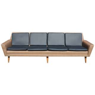 8ft Restored Danish Modern Dux Leather Sofa Couch  