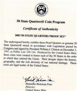 US MINT 50 STATE QUARTERS 2003 PROOF SET FREE SH  