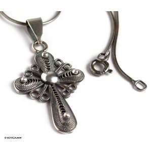    Silver filigree necklace, Antique Cross of Faith Jewelry