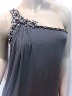 SKY Brand Crystal Flower Gunmetal One Shoulder Dress  