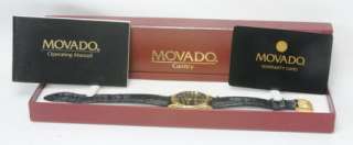 MENS MOVADO GENTRY LEATHER BAND 87 E4 0885 GOLD TONE WRIST WATCH 