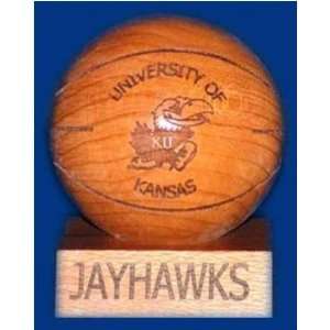 Kansas Jayhawks Cherry Wood Laser Engraved Wooden Basketball NCAA 