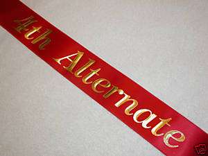 42 4TH ALTERNATE PAGEANT SASH RED WITH GOLD LETTERS  
