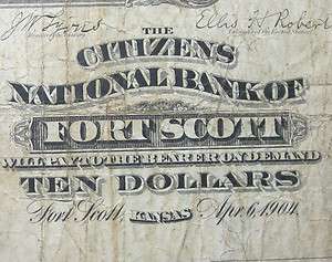 1902 $10 NATIONAL BANK NOTE ★ CITIZENS NTL BANK FORT SCOTT ★ KS 