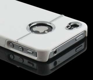   Hard Back Cover Case Skin With CHROME FOR Apple iPhone 4 4G White New