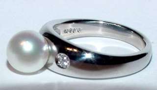 PLATINUM Bridal Anniversary Ring 8mm Pearl Diamond 11Gr  