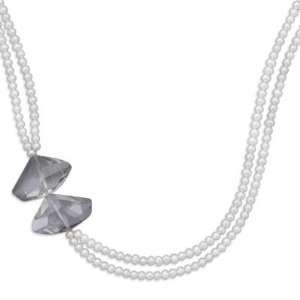   Pearl and Abstract Rock Crystal Necklace Sterling Silver Jewelry