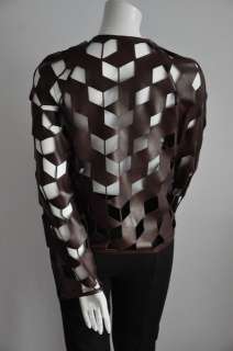 MIU MU/Prada Unique Nappa Leather Cutout Pattern Shirt Blouse IT40/US6 