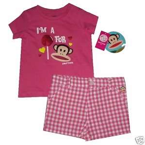 NEW PAUL FRANK~SHORT SET~PINK GINGHAM~12, 18, or 24 MOS  