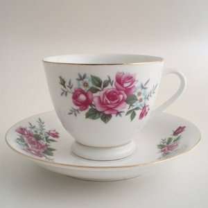   Pink Roses Porcelain Cup & Saucer Set Made in China