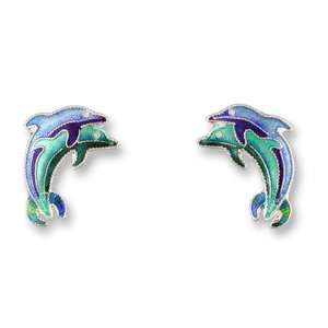  Dancing Dolphins Enameled Sterling Silver Post Earrings 