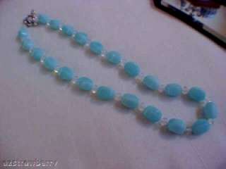 BLUE GLASS & OPALITE MOONSTONE BEADS TOGGLE NECKLACE  