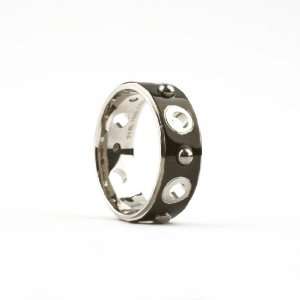   Stainless Steel Mens Black Enamel Stud & Rivet Ring Size 10 Jewelry