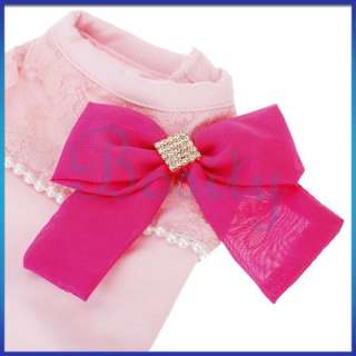 Pink Sleeveless Bowknot Decor Pet Dog Puppy T Shirt Clothes Apparel 