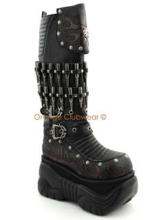 DEMONIA Mens Cyber Goth Platform Bullet Knee Hi Boots 885487001227 