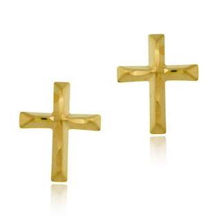 10k Gold Diamond cut Cross Earrings  Overstock