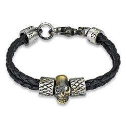 Braided Leather Skull Charm Bracelet  