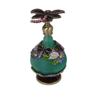   dragonfly perfume bottle bejeweled Victorian style blue flowers NIB