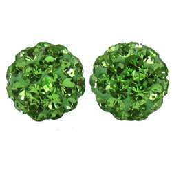  Silver Green Crystal studded 6 mm Ball Earrings  