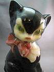 Antique Circa 1930s Black Cat Vase Pink Bow Nose Mouth Green Eyes 8 