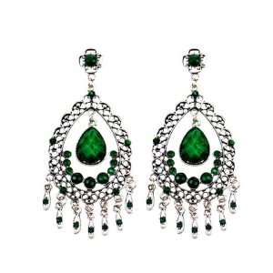   Handmade Silver  plated Green Dangling Earrings, Tear Drops Jewelry