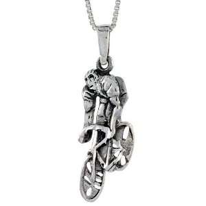 925 Sterling Silver Cyclist Pendant (w/ 18 Silver Chain), 1 1/16 inch 