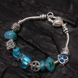 Fashion Charm Bracelet Chain Blue glass Beads bangle  