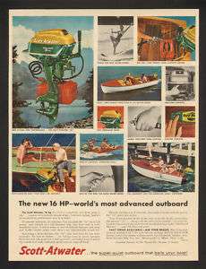 1956 Scott Atwater 16 HP Outboard Boat Motor Print Ad  