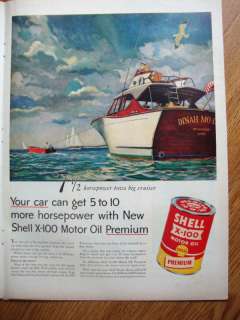 1955 Shell Motor Oil Ad Boating Fishing Riverside Conn  