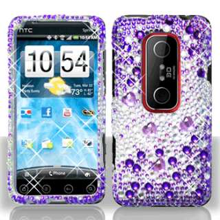 Purple Silver Bling Hard Case Phone Cover HTC EVO 3D  