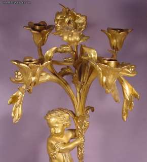 Exquisite Antique French Gilt Bronze Cherub Candelabra  