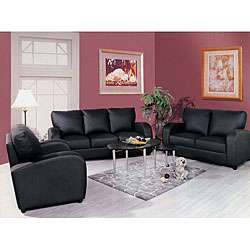 Contemporary Black Leather 3 piece Living Room Set  
