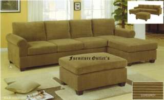 Sofa Couch Sectional Sectionals w/ Reversible Chaise Corduroy Suede 3 