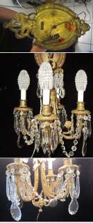 Vintage Bronze Brass FRENCH Crystal SCONCE beaded shade  