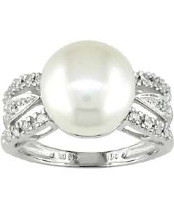 14k White Gold 1/6 TDW Diamond Freshwater Pearl Ring (G H, I1 I2 
