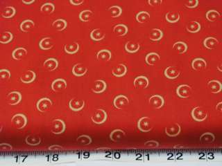 BTY RED MOON DOTS BLUE HILLS MOON/STAR COTTON FABRIC  