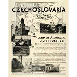  1930 Ad Czechoslovakia Tourism Map Romance Industrial 
