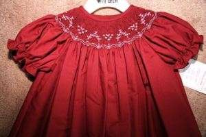 Willbeth Girls Smocked Burgundy Christmas Dress 12m  