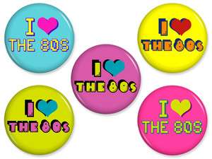   THE 80S PINS Heart Retro Decade 1980s Rad Pinback Button Badge Set Lot