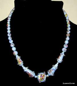 Vintage Murano Art Glass Blue Confetti 15 Choker Necklace  