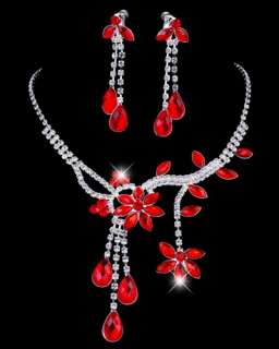   Necklace Earrings 1Set Drop/Leaf Czech Rhinestone Crystal W26972