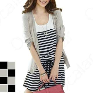 Pcs Korean Lady Crew Neck Stripe Mini Dress Half Sleeve Top Coat 