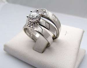 His & Her Solid 10K White Gold Wedding Band Ring Set  