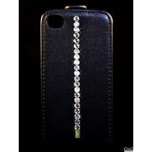  iPhone 4 4s Leather Flip Case, Swarovski Crystal Bling 