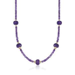  100.00 ct. t.w. Amethyst Bead Station Necklace With 14kt 