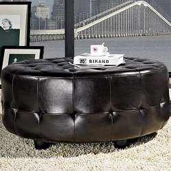 Bentley Bonded Leather Round Cocktail Ottoman  
