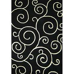 Hand tufted Metro Scrolls Black Wool Rug (4 x 6)  